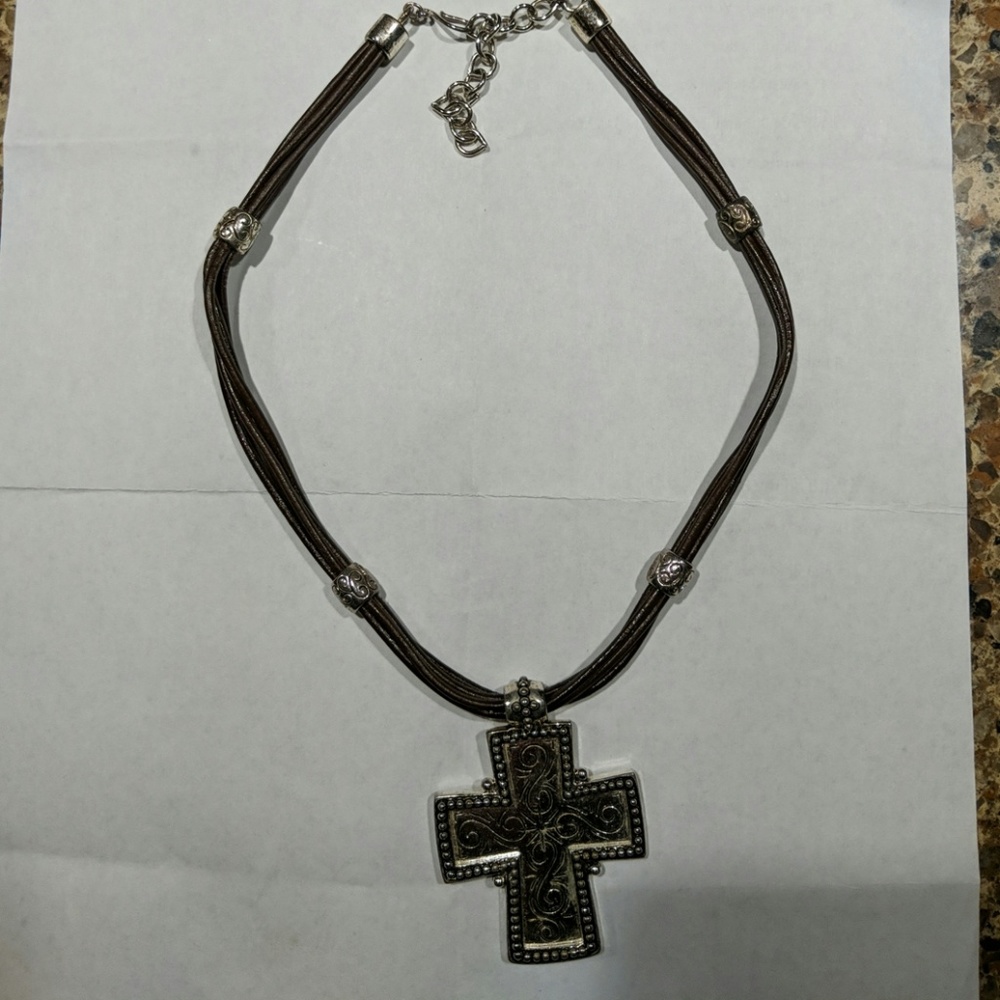Brown leather Cross necklace